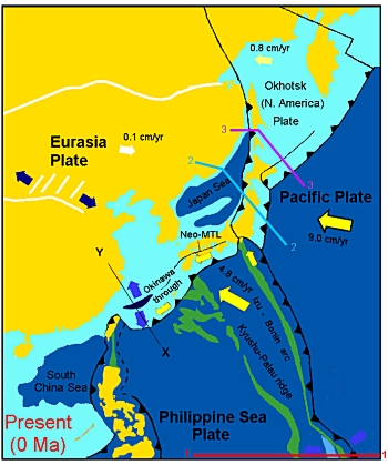 Tectonic map of the modern Japanese Islands