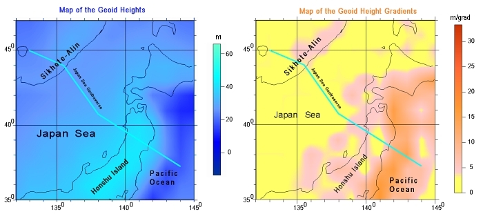 The map of the geoid heights