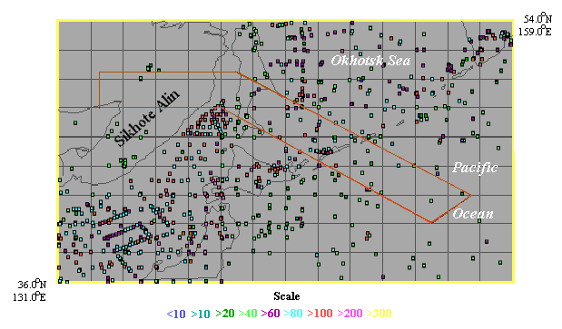 Distribution of heat flow values along the geotraverse