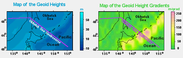 Maps of the geoid heights and its gradients